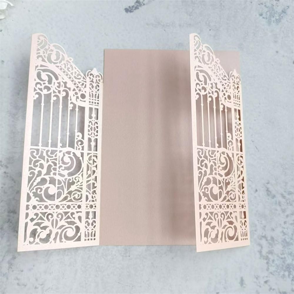 MillaSaw Soft Pink Laser Cut Gate Invitation for Wedding Bridal Shower Birthday Quinceanera Invitation 25 Sets (soft pink, 4.9"x7.1")