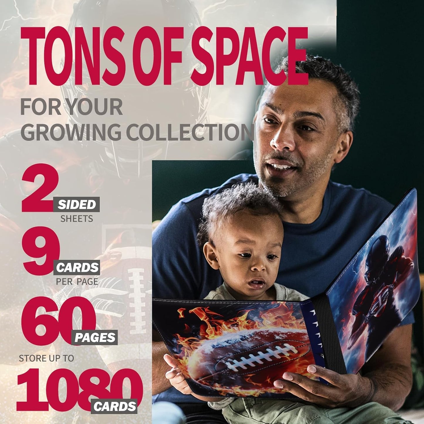 Football Card Binder 1080 Pockets, Ultimate Trading Card Ablums with 60 Page Removable Sleeves to Organize and Protect Your Sports Cards Like a Pro