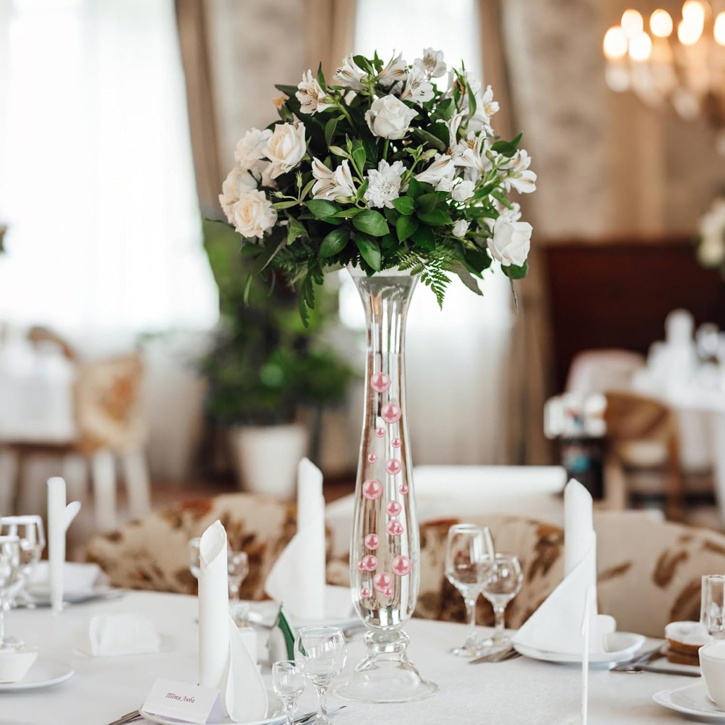 Floating Pearls for Centerpieces Vases, 250PCS No Hole Fake Pearl Beads and 4000PCS Water Beads for Vase Filler Floating Beads for Wedding Home Party Decoration (Rose Gold 8/14/20mm)