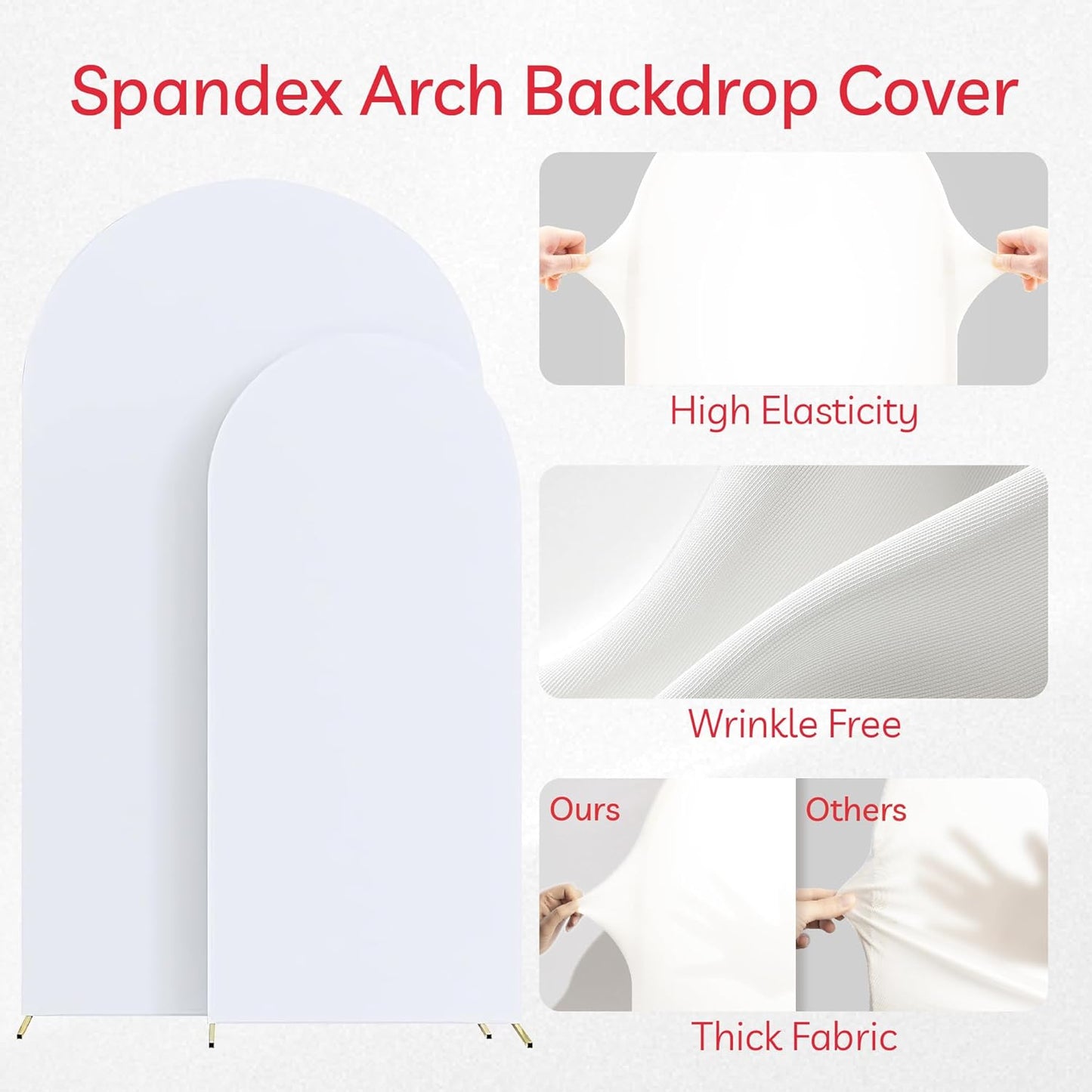 Set of 2 Arch Backdrop Cover White High Elastic Wrinkle-Resistant Arch Cover Spandex Fabric Thick Opaque Round Top Chiara Backdrop for Weddings Birthday Baby Shower Garden 6.6FT, 8FT