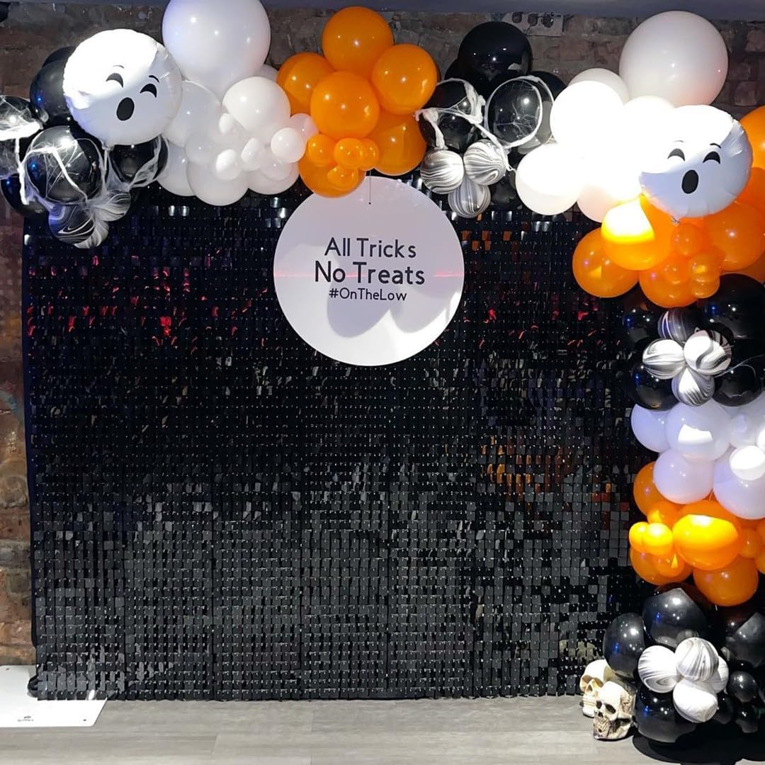 Qcity Black Shimmer Wall Backdrop 24PCS, Black Back Not See-Through Design, Square Sequin Glitter Backdrop Panel, Perfect for Outdoor Events, Birthdays, Wedding and Party Decoration