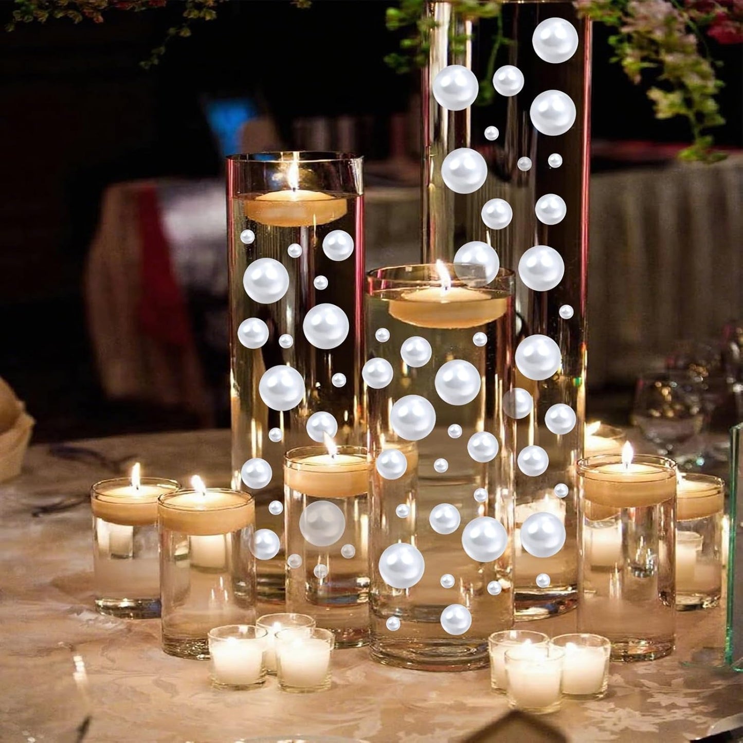 Floating Pearls for Centerpieces Vases, 250PCS White No Hole Fake Pearl Beads and 4000PCS Water Beads for Vase Filler Floating Beads for Wedding Home Party Decoration (White 8/14/20mm)