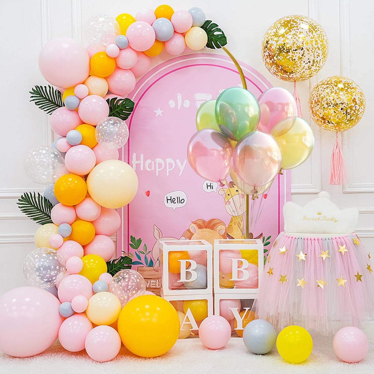 U+U 7.2FT Arch Backdrop Stand, Gold Arch Stand for Wedding Birthday Party Bridal Baby Shower Balloon Arch Decoration