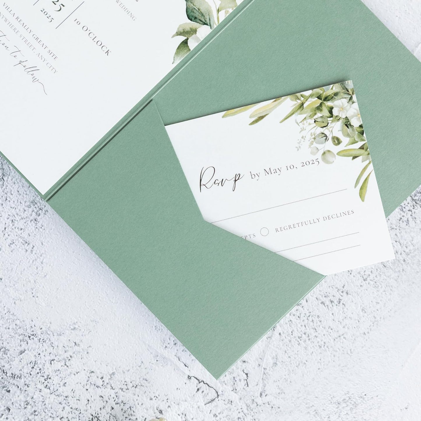 20 PCS Sage Green Tri-fold Laser Cut Wedding Invitation Pockets for 5x7 Wedding Cards Bridal Shower Engagement Quinceanera Invitation