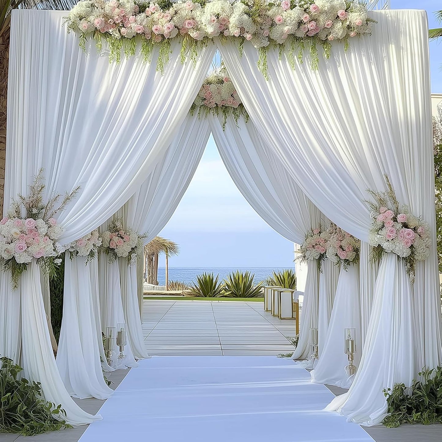 60ft x 15ft White Wrinkle Free Backdrop Curtains for Parties,Silky Polyester Fabric Wedding Ceiling Drapes, 12 Panels 15ft Photo Back Drop Drapes for Baby Shower Photography Stage Background Cloth