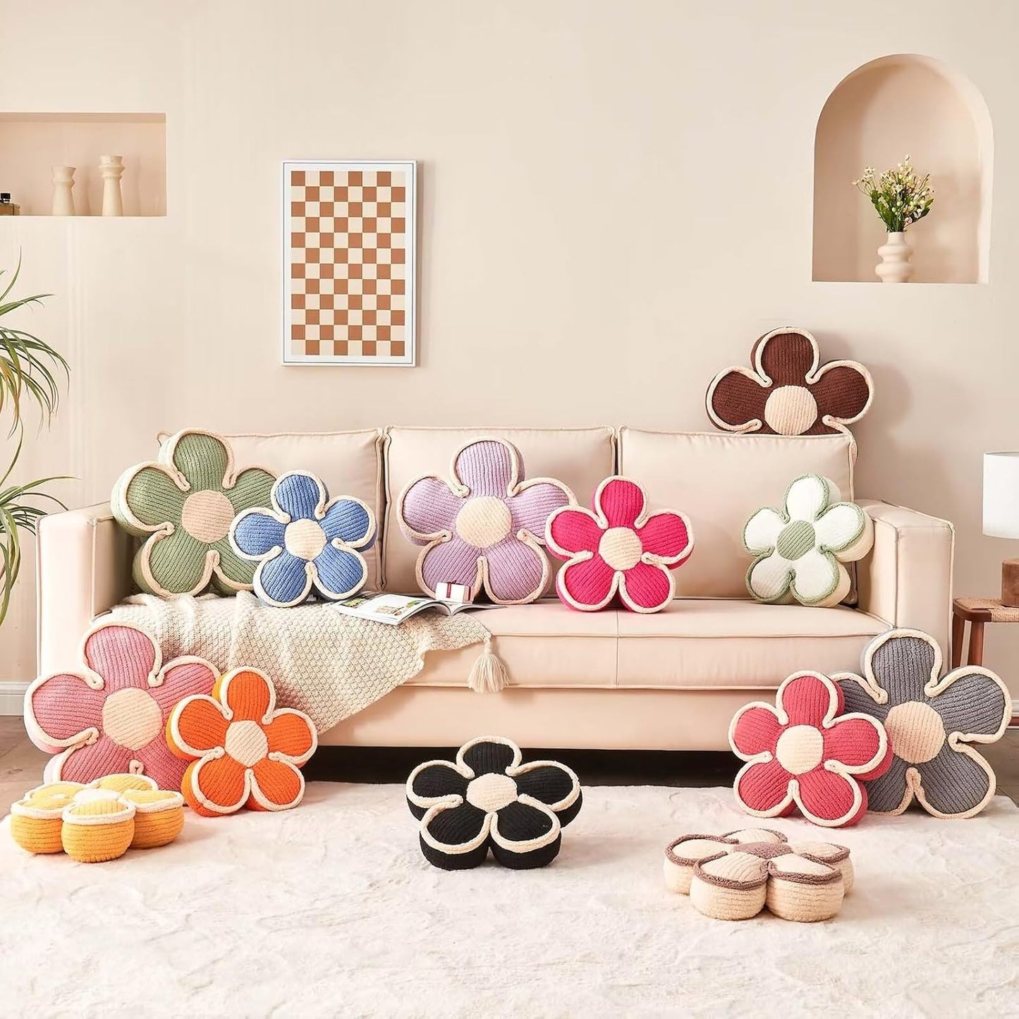 Flower Shaped Floor Cushion, Soft Plush Pillow for Sofa Couch Bed (13.7 Inch, Grey)