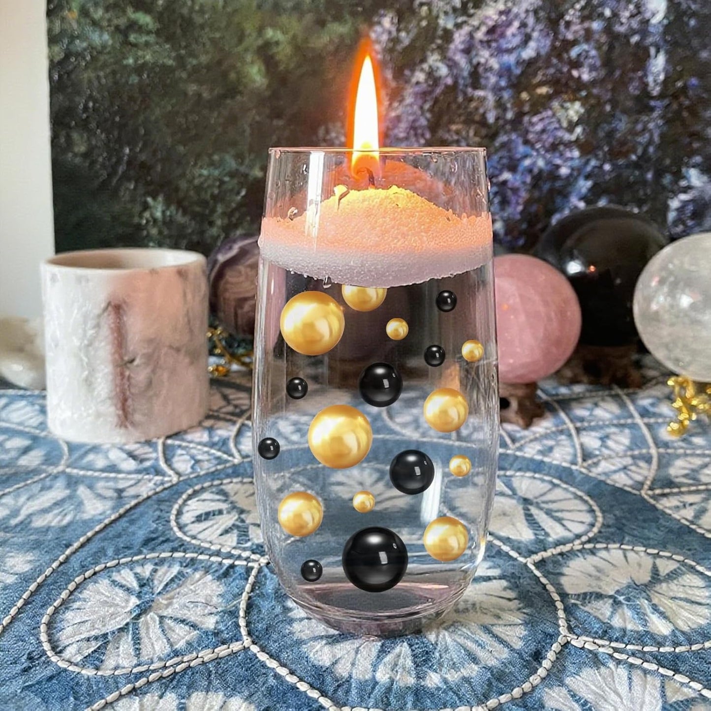 Floating Pearls for Centerpieces Vases, 250PCS Black Gold No Hole Fake Pearl Beads and 4000PCS Water Beads for Vase Filler Floating Beads for Wedding Party Decoration (Black Gold 8/14/20mm)