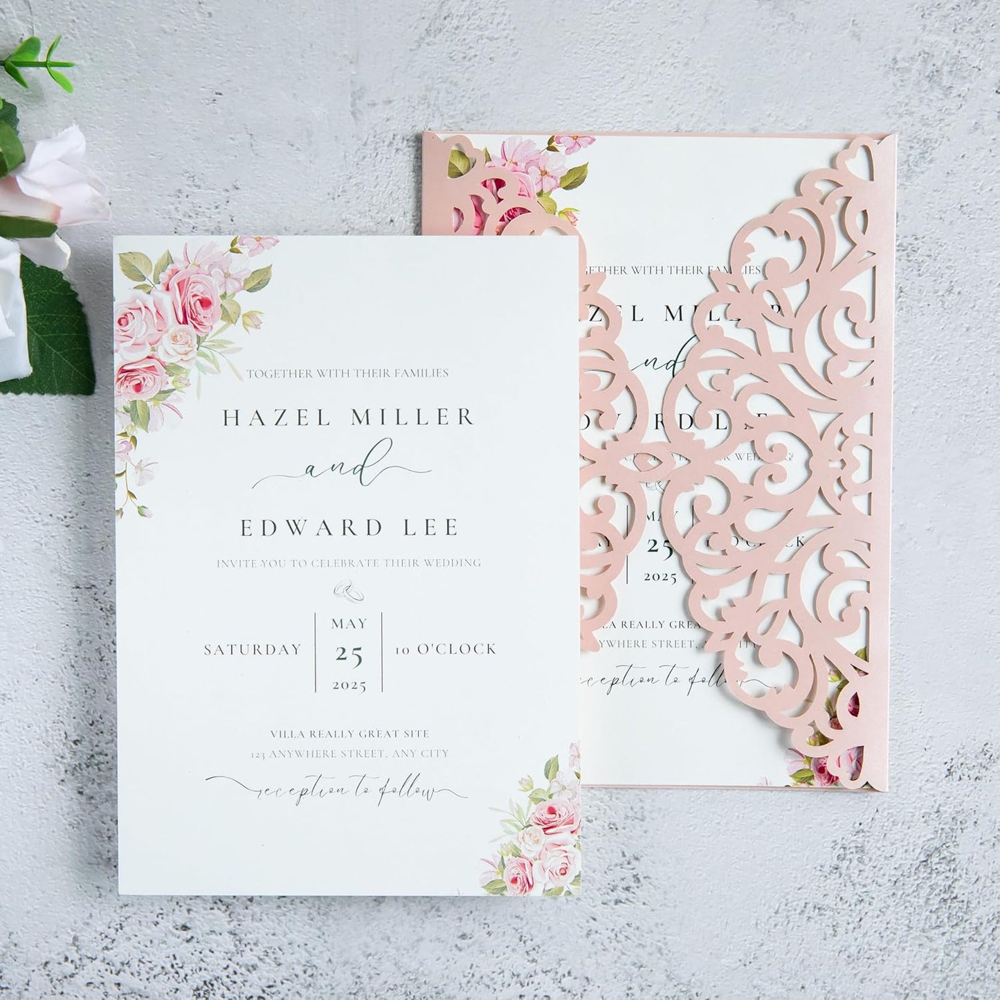 20Pcs Blush Pink Laser Cut Invitation Cards With Blank Inner Sheets for Wedding Cards Bridal Shower Engagement Quinceanera Invitation (No Envelopes)