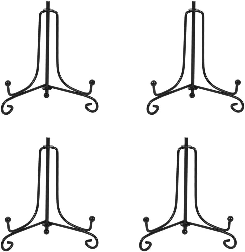 (4 pack)Iron Display Stand, Black Iron Easel Plate Display Photo Holder Stand, Displays Picture Frames, Cookbooks, Decorative Plates, Tablets and Art 5 Inch