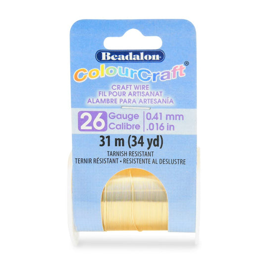 Beadalon ColourCraft Wire, 26 Gauge, Gold Color Silver Plated, 34 yd Spool