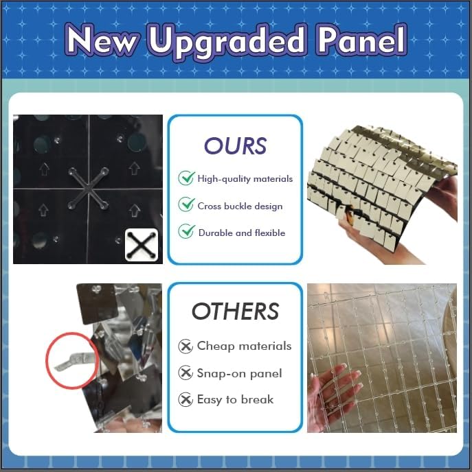 Qcity Silver Shimmer Wall Backdrop 24PCS, Black Back Not See-Through Design, Square Sequin Glitter Backdrop Panel, Perfect for Outdoor Events, Birthdays, Wedding and Party Decoration