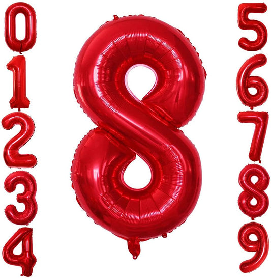GOER 2 Pcs 42 Inch Red Foil Balloons Number 8,Huge Number Balloons for 8th 88th Birthday Party Supplies Anniversary Decorations