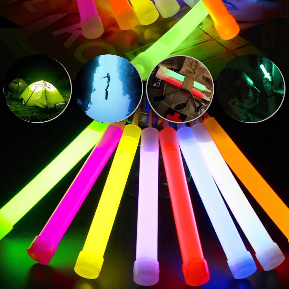 Glow Sticks in The Dark Party Supplies, 12 Hours Duration Emergency Glow Sticks Bulk Party Pack, Glow Party Supplies, Glow Sticks for Kids, Glow in The Dark Sticks Waterproof, Nontoxic