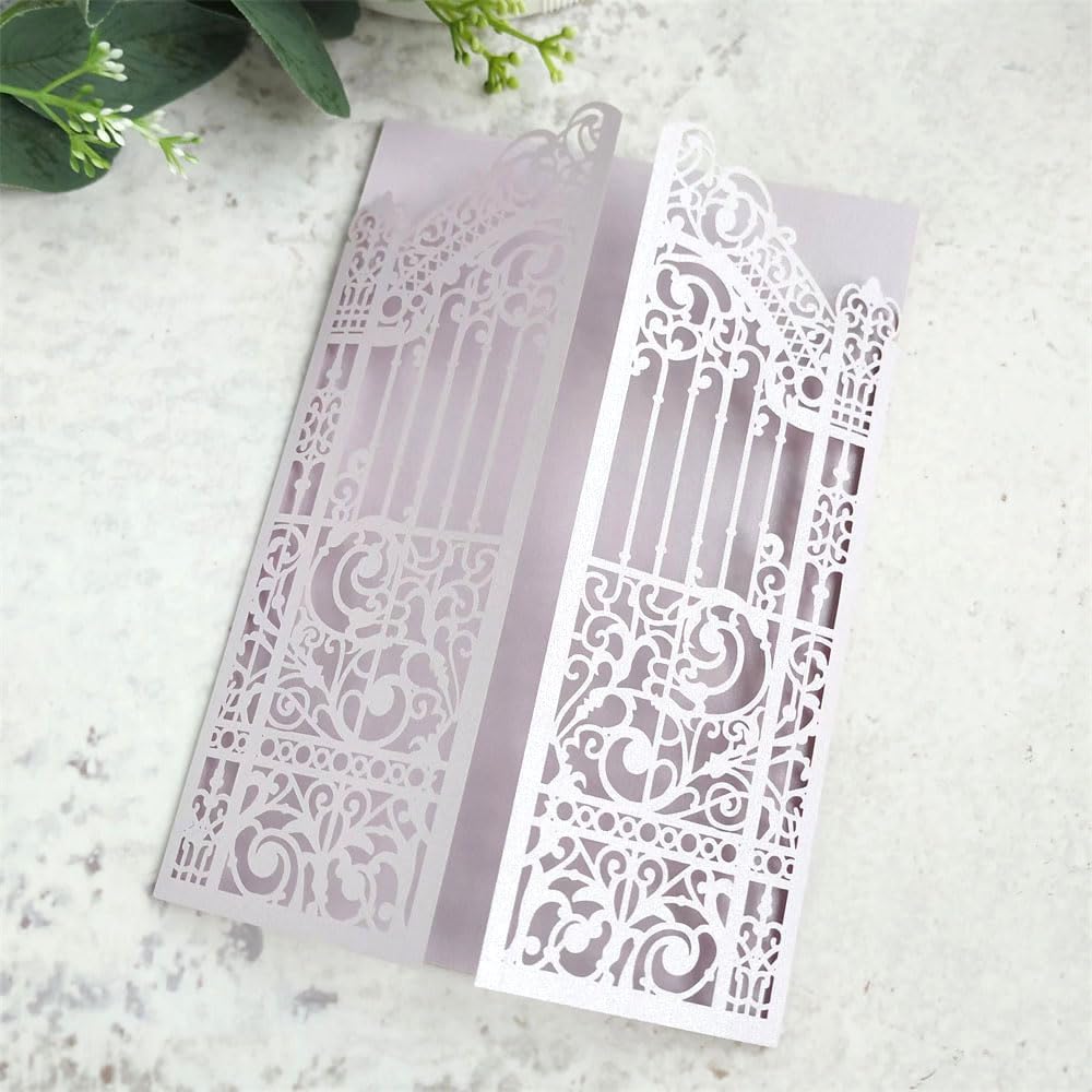 MillaSaw Lavender Laser Cut Wedding Invitations Gate invite Folder For Marriage Valentines Birthday Party 25 Sets (lavender, 4.9"x7.1")