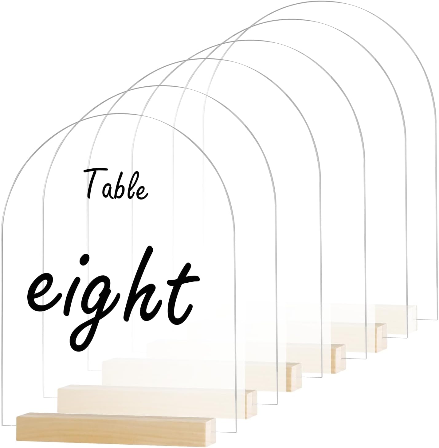 6 Pack 8x10 Inch Clear Arch Acrylic Sign with Wood Stands, Blank Table Signs, Arched Round Top Acrylic Sheet, DIY Arch Signs Blank for Wedding Table Number Menu Bar List Sign(Clear, Wood Stand)