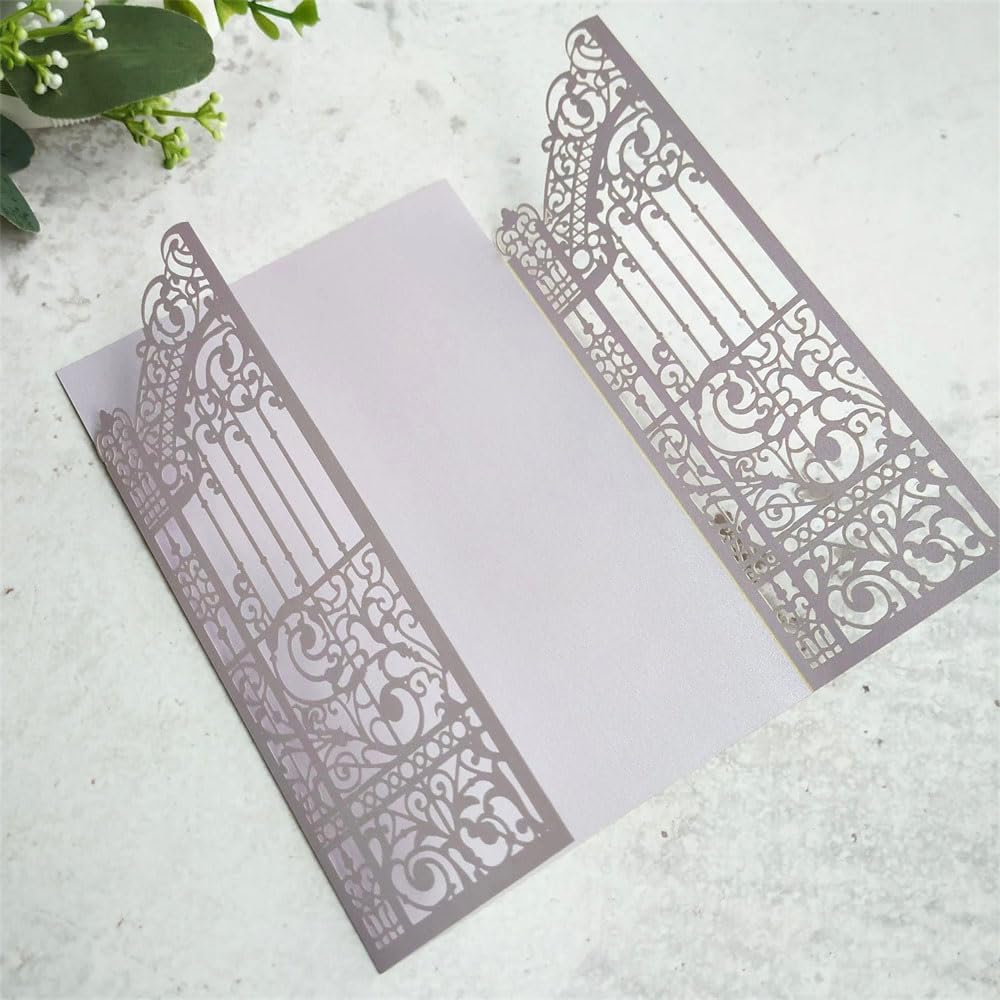 MillaSaw Lavender Laser Cut Wedding Invitations Gate invite Folder For Marriage Valentines Birthday Party 25 Sets (lavender, 4.9"x7.1")