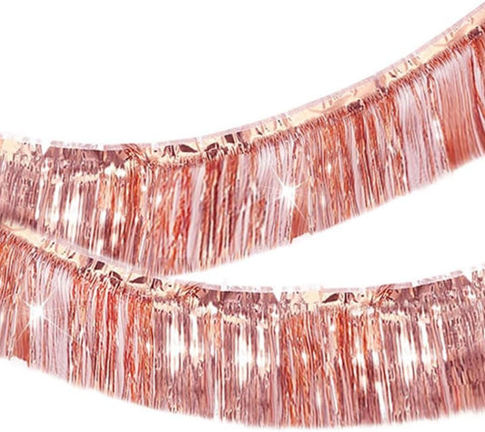 CC Wonderland Rose Gold Fringe Banner - 5 Ft.Pack of 2 for Wedding Hanging Bachelorette Party Decorations, Birthday Party Decor, Baby Shower Supplies, Photo Booth Banner Backdrop