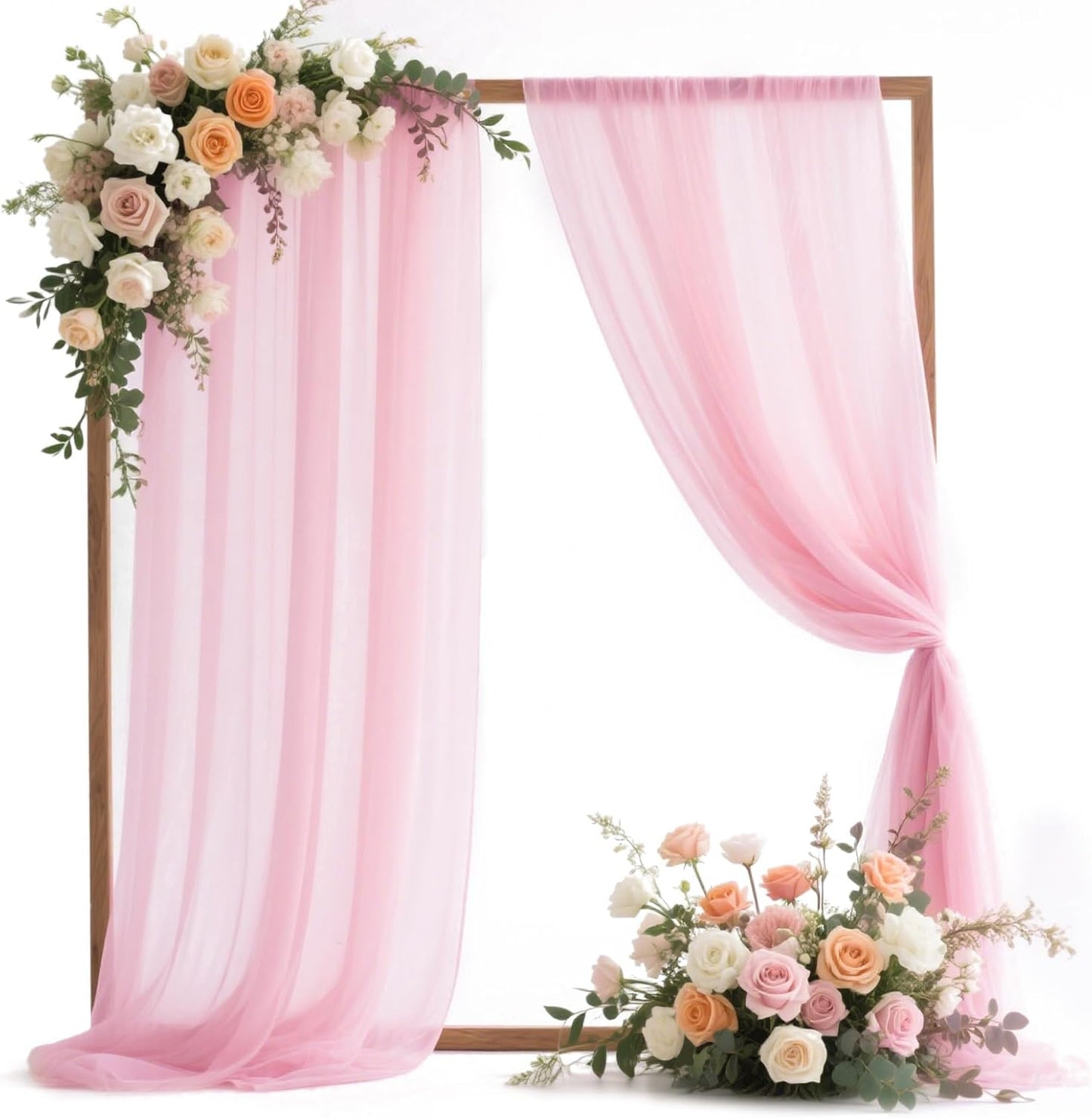 VOK Pink Wedding Arch Draping Fabric Chiffon Fabric, 29in x 18Ft 2 Panels Sheer Chiffon Outdoor Curtain for Wedding Ceremony Birthday Party Decoration (Light Pink,2 Panel)