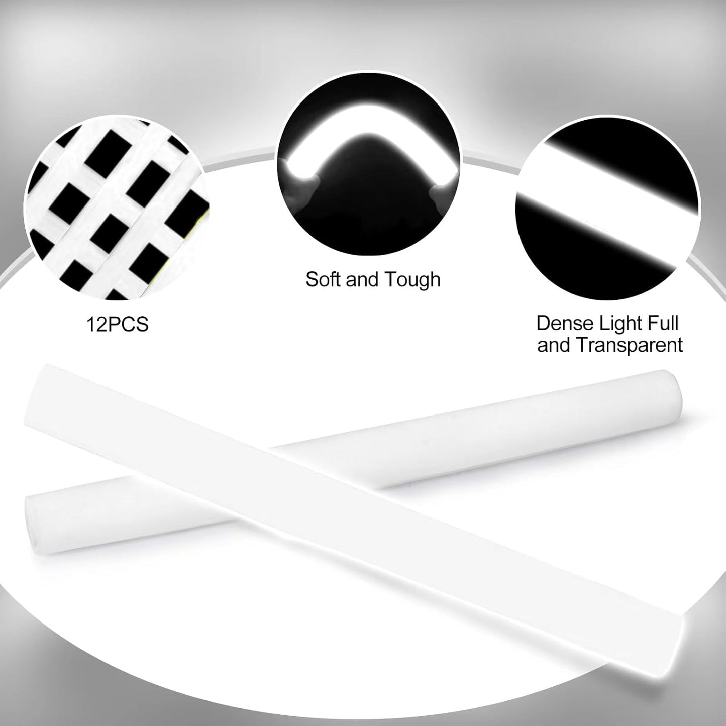 Glow Foam Sticks Bulk, 24 Pcs White Giant LED Light Up Sticks 3 Modes Flashing Glowing Baton Wands Party Supplies for Wedding, Raves,Concert,Birthday,Christmas, Halloween,Sporting Events