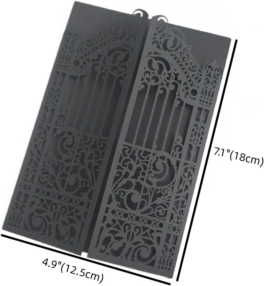 Black Gate Invitation Castle Laser Cut Card For Wedding Engagement Mermaid Birthday Party 25 Sets (black, 4.9"x7.1")