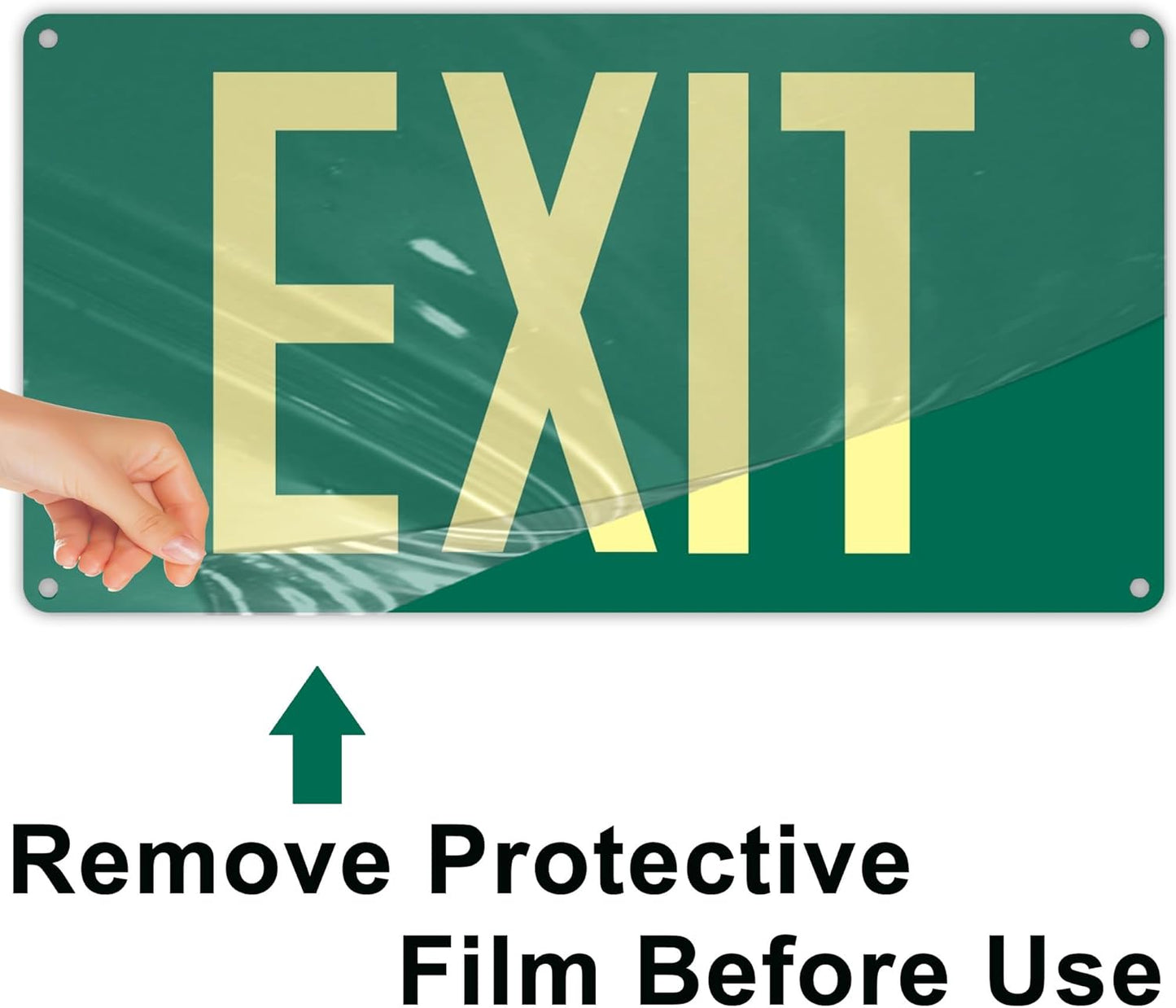 (2Pack) Photoluminescent Exit Sign, Glow In The Dark Aluminum Exit Sign Green - Adhesive Backing - 4pcs Removable Arrows Included - 14.25 x 7.5 Inches - Non Electrical Exit For 50 Feet Visibility