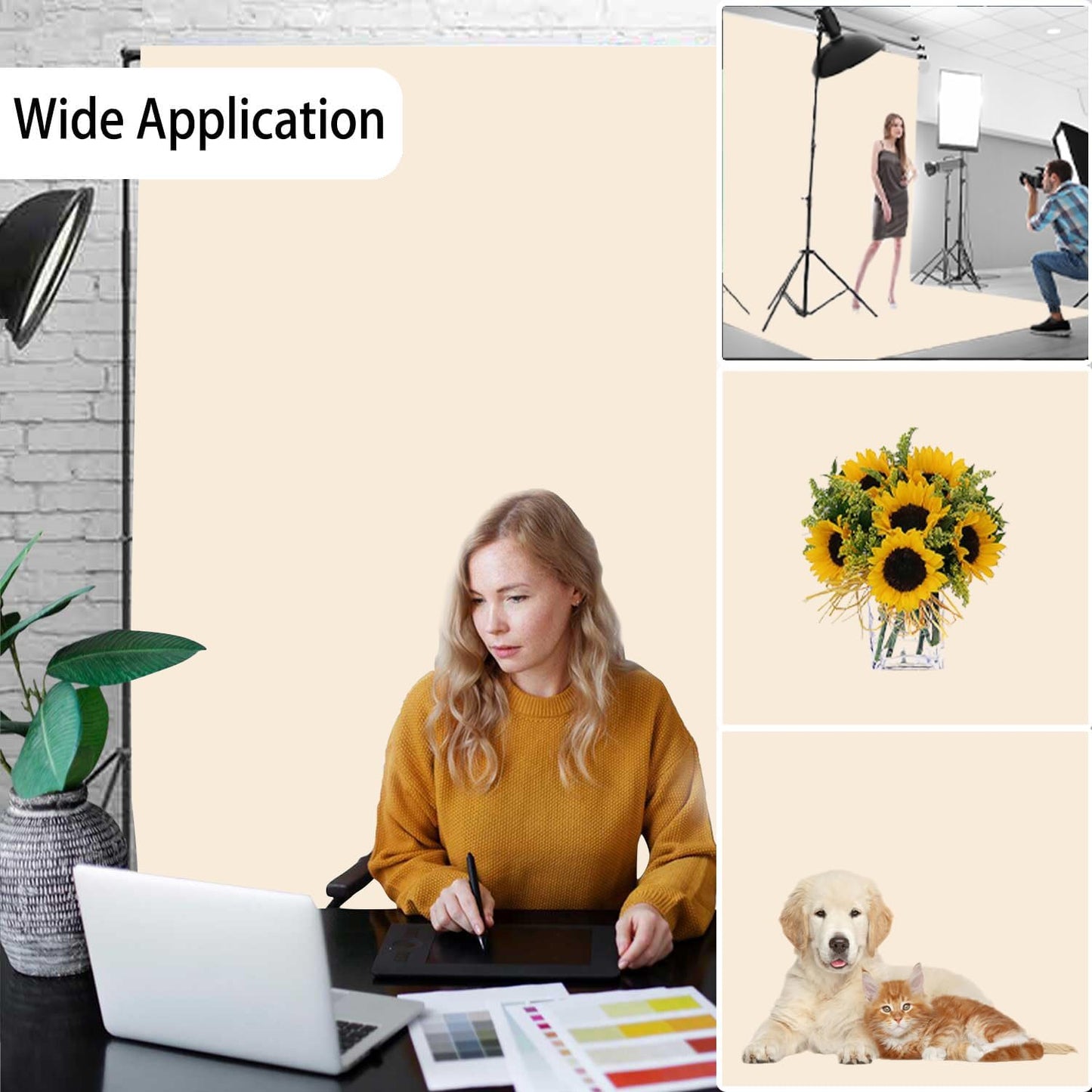 Cream Photography Backdrop for Photoshoot, Photo Backdrop Curtain, Perfect Cream Backdrops for Party Portrait Photoshoots Video Studio 10FTx10FT