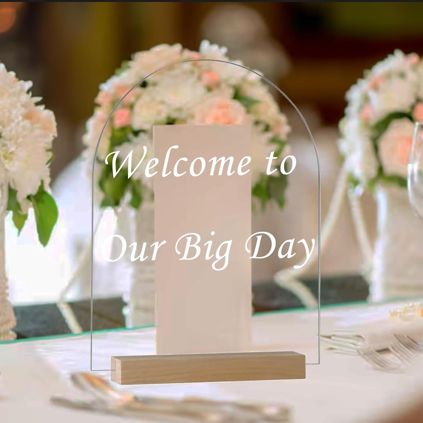 6 Pack 8x10 Inch Clear Arch Acrylic Sign with Wood Stands, Blank Table Signs, Arched Round Top Acrylic Sheet, DIY Arch Signs Blank for Wedding Table Number Menu Bar List Sign(Clear, Wood Stand)