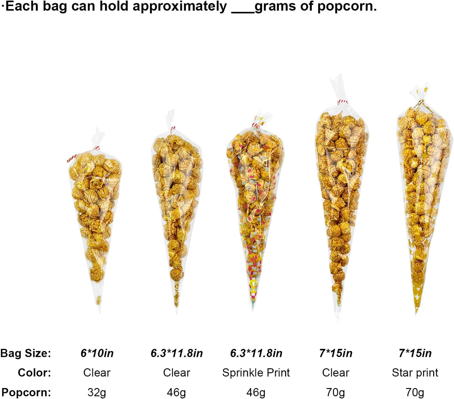 EKAPACKAGING 100Pcs 6x10 Inches Clear Cone Shaped Treat Cellophane Bags Twist Tie Triangle Christmas Party Favor Cotton Candy Bags With Ties For Popcorn, Chocolates, Ice Cream Cone