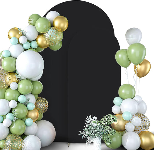 Set of 2 Arch Backdrop Cover, High Elastic Wrinkle-Resistant Arch Cover, Spandex Fabric Thick Opaque Round Top Chiara Backdrop for Wedding Birthday Baby Shower Garden Decor 6FT, 7.2FT, Black