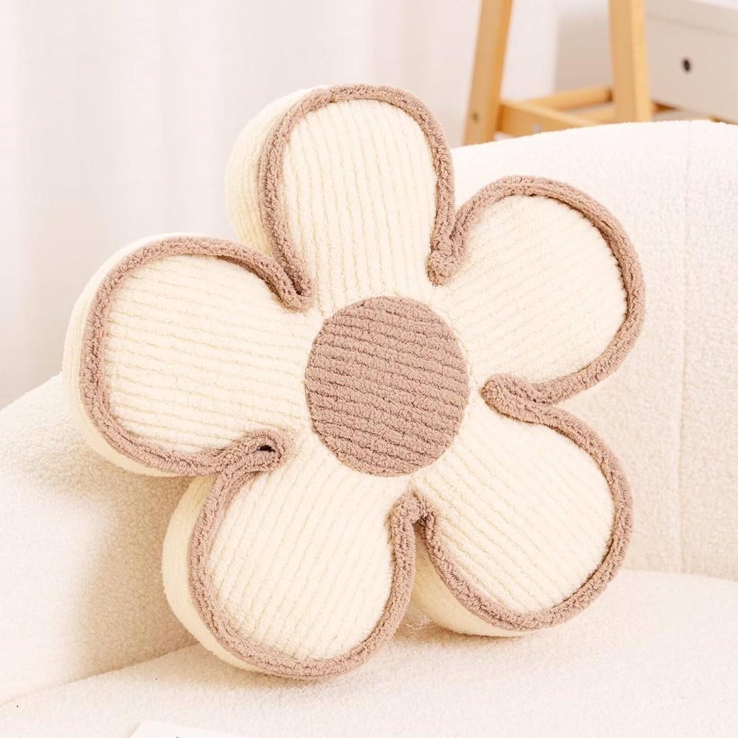 Soft Flower Shaped Floor Cushion, Decorative Throw Pillow, Seating Cushion, Room Decor Plush Pillows for Sofa Couch Bed (17.7 Inch, Ivory)