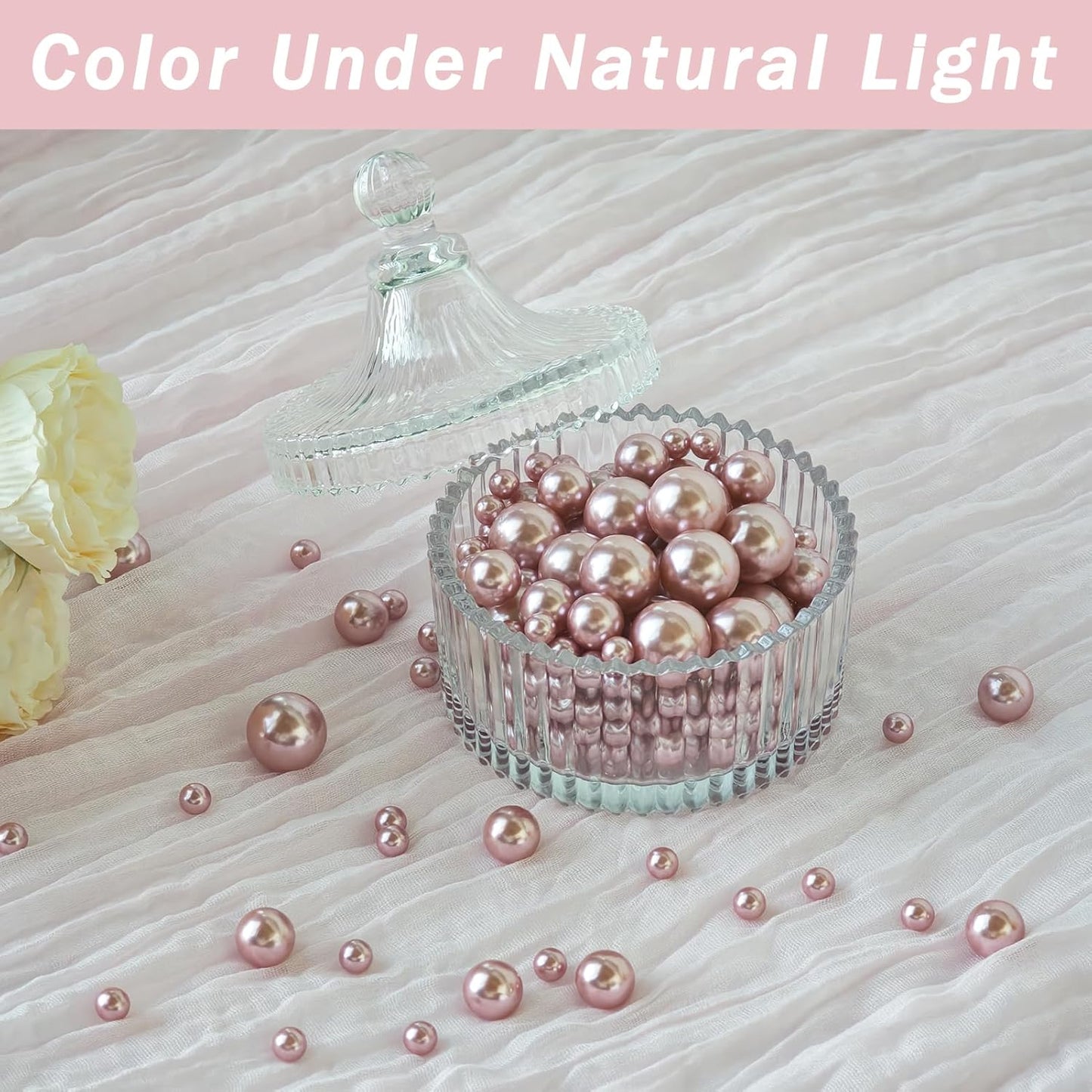 Floating Pearls for Centerpieces Vases, 250PCS No Hole Fake Pearl Beads and 4000PCS Water Beads for Vase Filler Floating Beads for Wedding Home Party Decoration (Rose Gold 8/14/20mm)