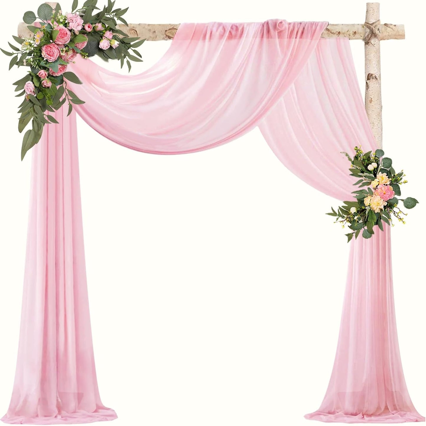 VOK Pink Wedding Arch Draping Fabric Chiffon Curtains, 29in x 18Ft Sheer Chiffon Outdoor Curtain for Wedding Ceremony Birthday Party Decoration (Light Pink,4 Panel)