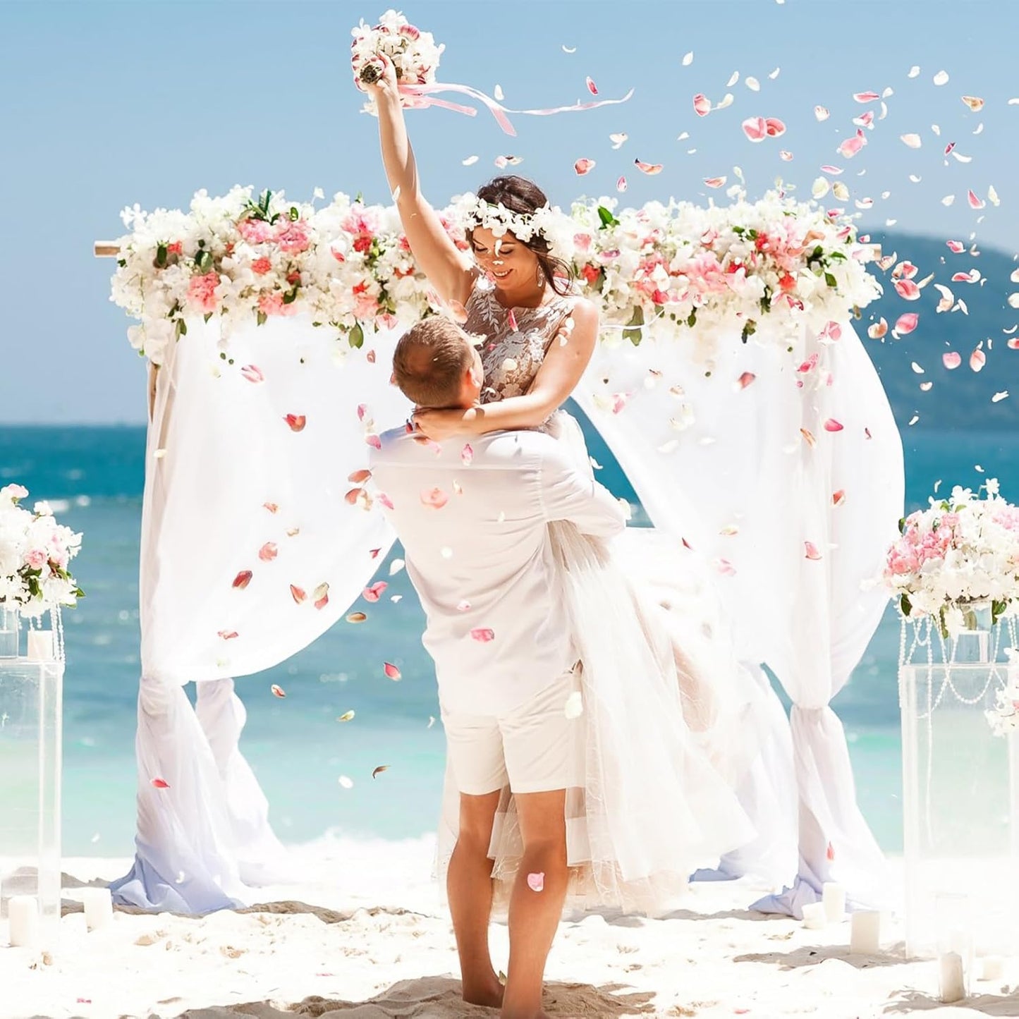 VOK White Wedding Arch Draping Fabric Chiffon Fabric, 29in x 18Ft Sheer Chiffon Outdoor Curtain for Wedding Ceremony Birthday Party Decoration (White,1 Panel)