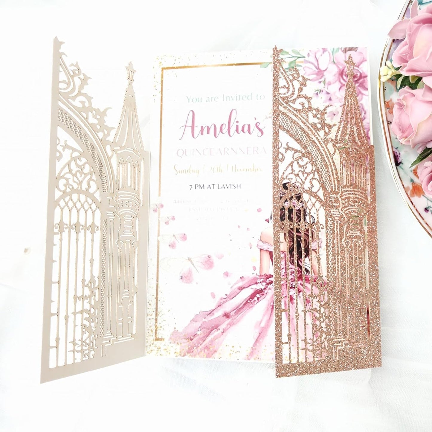 20PCS Laser Cut Wedding Invitations,Wedding Invitation Card Pocket,Quince Invites,Sweet 16 Invitations,Quinceanera Invitations,Laser Cut Invitations For All Occasions