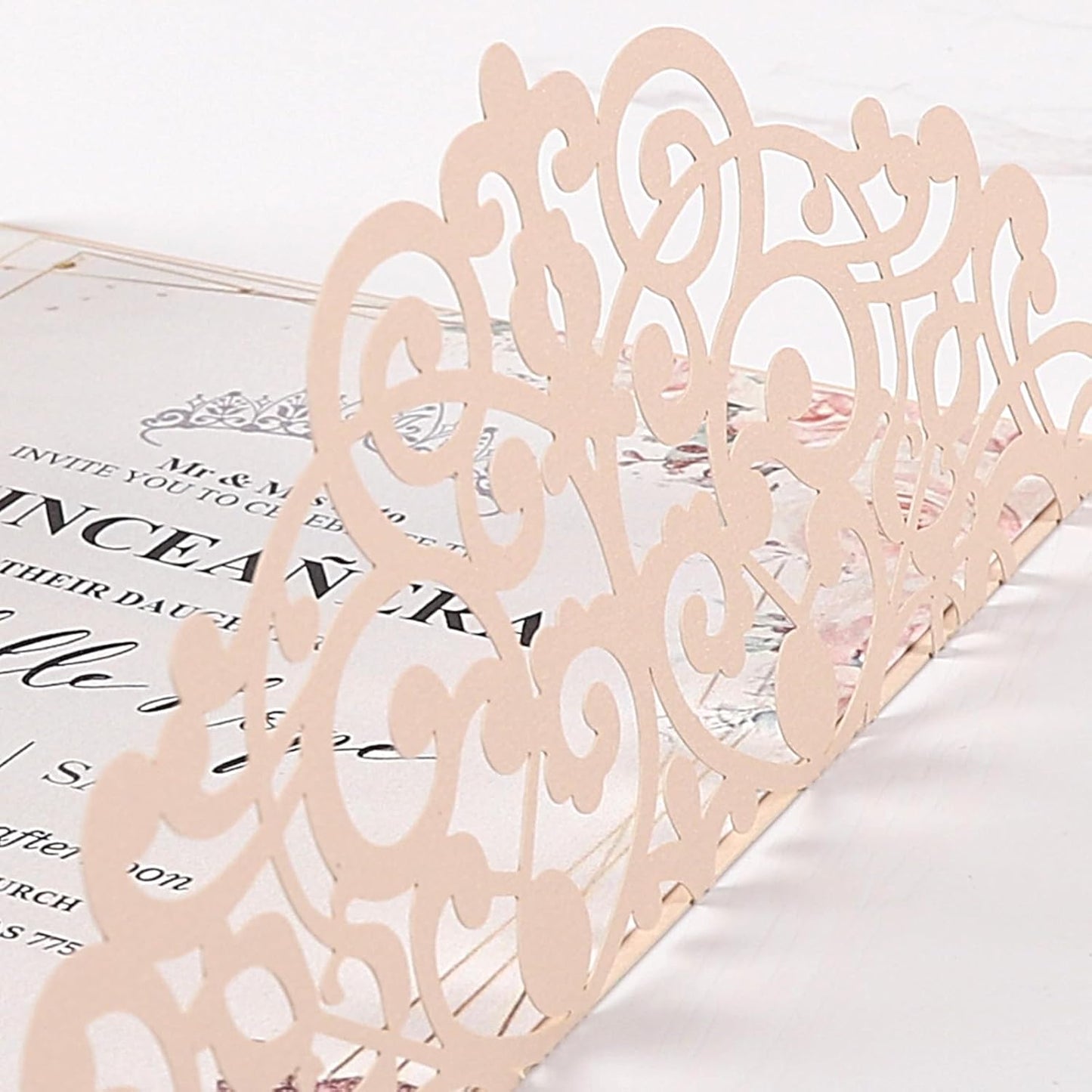 50pcs Blush Pink Wedding Invitations With Envelopes and Rsvp Cards 5x7 Inches Laser Cut Wedding Invitation Pockets for Bridal Shower QuinceañEra Engagement Birthday Invites