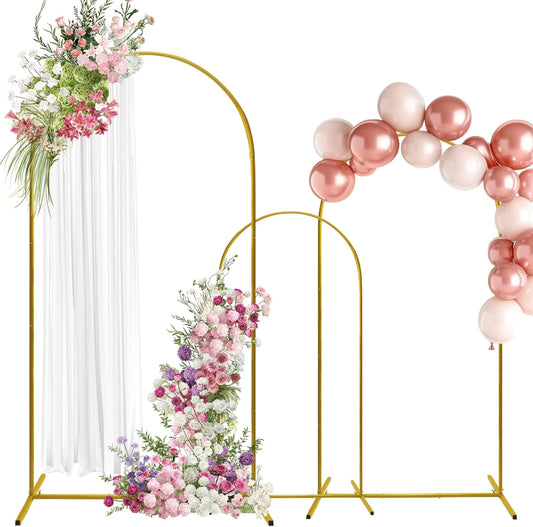 U+U Arch Backdrop Stand Set of 3, Gold Arch Stand for Wedding Birthday Party Bridal Baby Shower Balloon Arch Decoration (7.2FT, 6.6FT, 6FT)