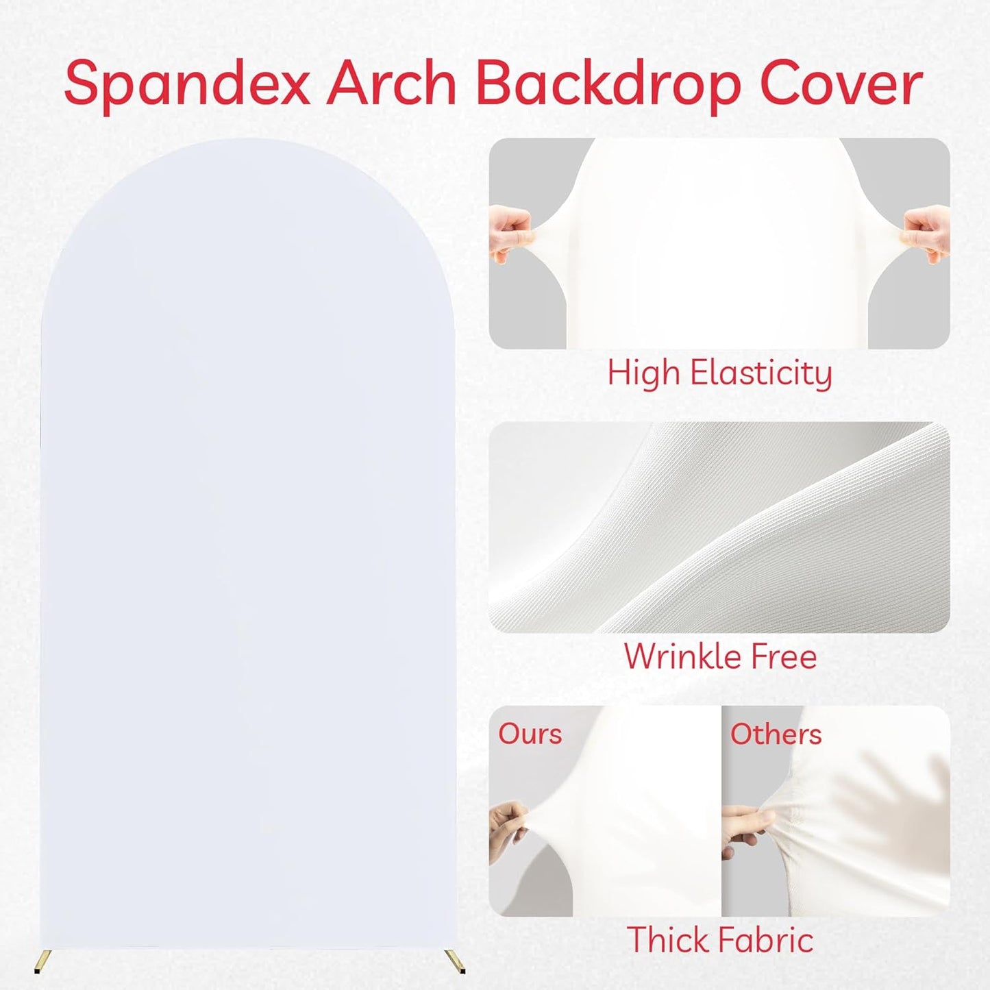 Arch Backdrop Stand Cover 8Ft White Thick Spandex Fabric Arch Backdrop Cover High Elasticity Fitted Round Top for Wedding Birthday Party Baby Shower Garden Decoration