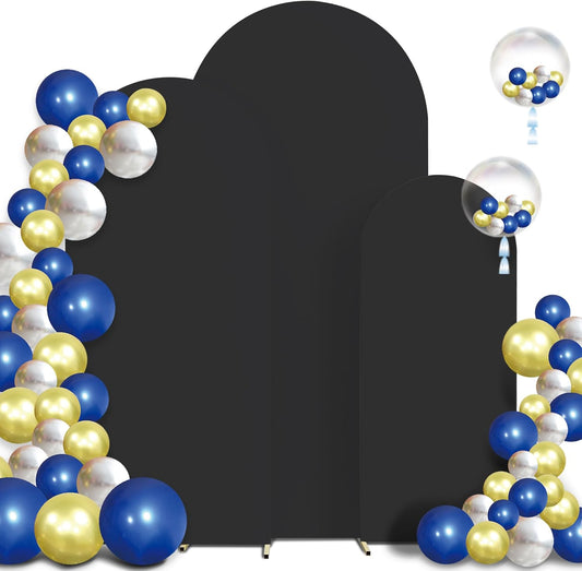 Spandex Anti Wrinkle Arch Backdrop Cover - High Elastic Fitted Arch Stand Cover Set of 3 Black Round Top Chiara Backdrop for Wedding Birthday Party Garden Decor 6.6FT, 7.2FT, 8FT