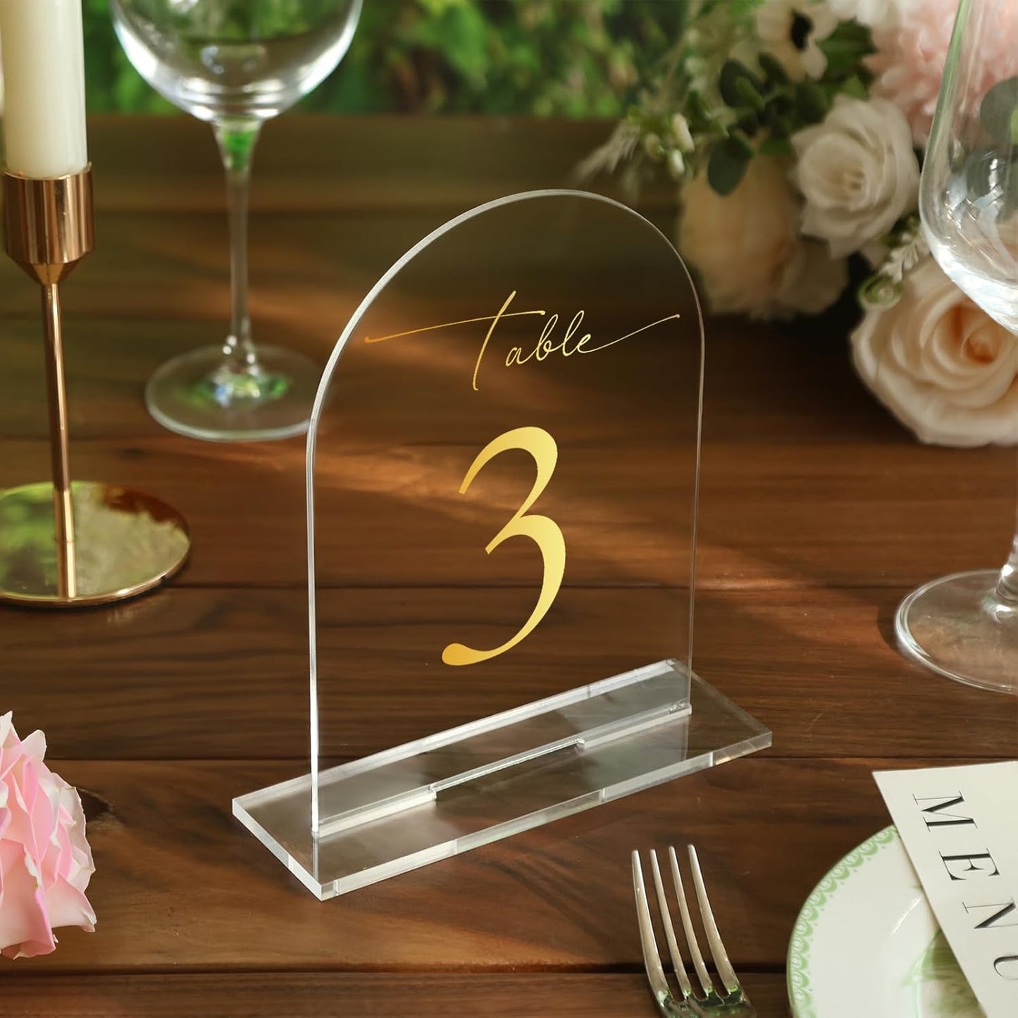 UNIQOOO 10 Pack Acrylic 5x7 Clear Arch Table Sign for Wedding with Holders, 1/8 in Thick, DIY Blank Arch Sign Sheet Perfect for Decoration, Party,Anniversary, Event, Stand Included