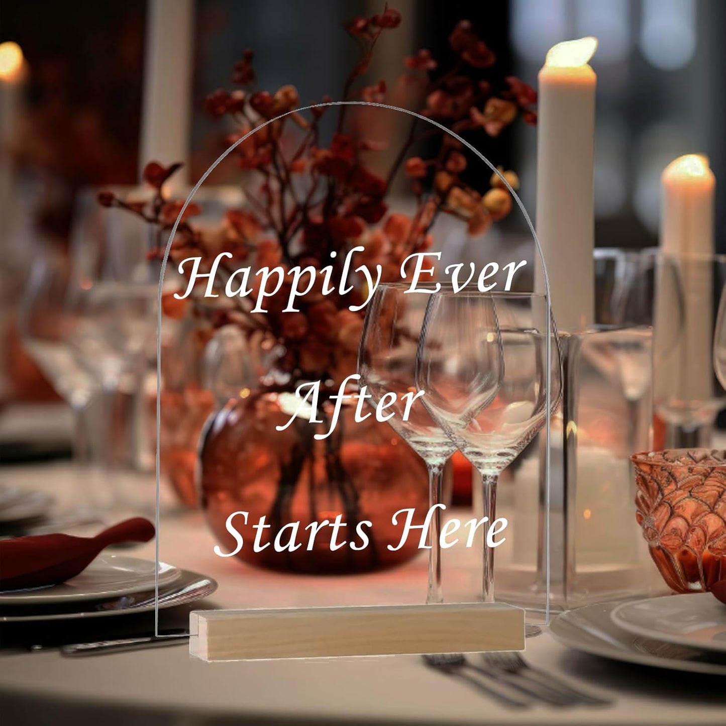 6 Pack 8x10 Inch Clear Arch Acrylic Sign with Wood Stands, Blank Table Signs, Arched Round Top Acrylic Sheet, DIY Arch Signs Blank for Wedding Table Number Menu Bar List Sign(Clear, Wood Stand)