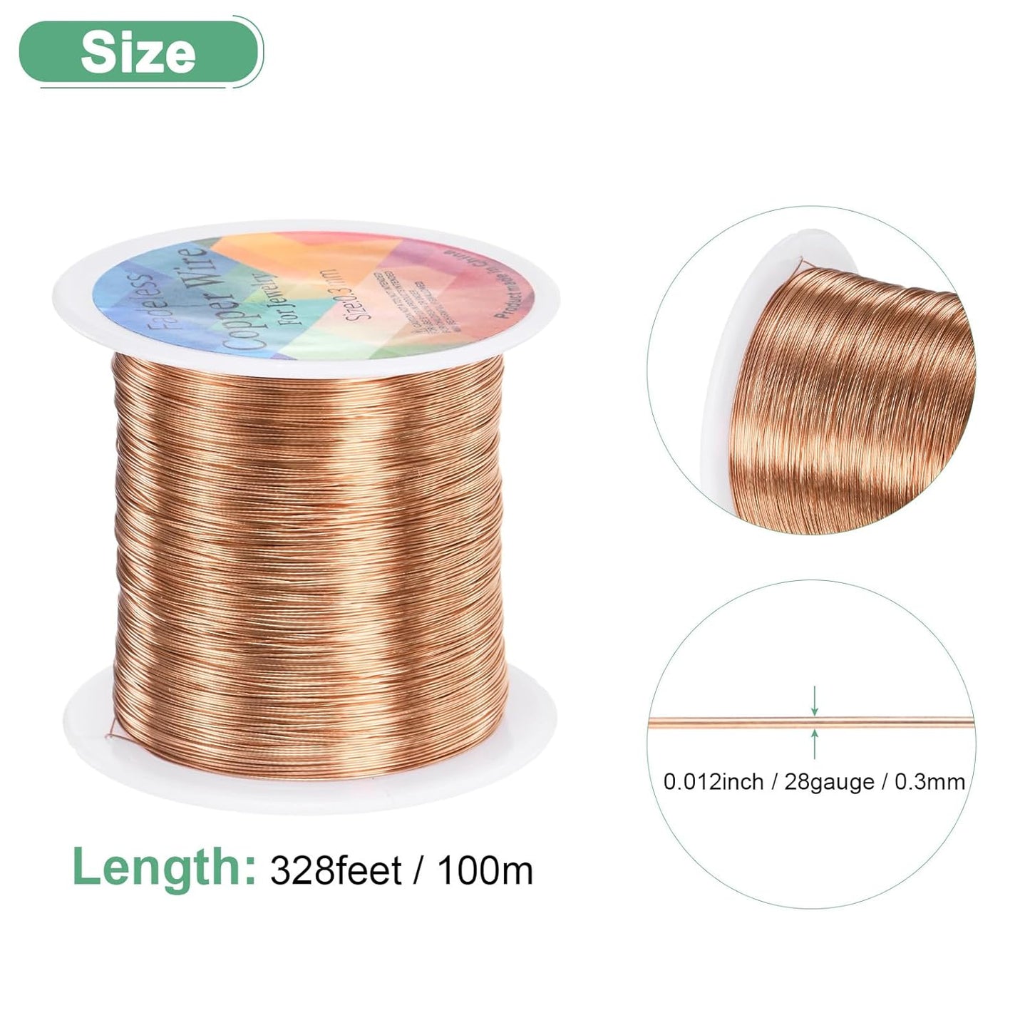 0.3mm Jewelry Wire, 28 Gauge 328FT Craft Wire Copper Beading Wire for Jewelry Making/Planting/Weaving/DIY Crafting, Soft Metal Wires [100M, Copper Tone]