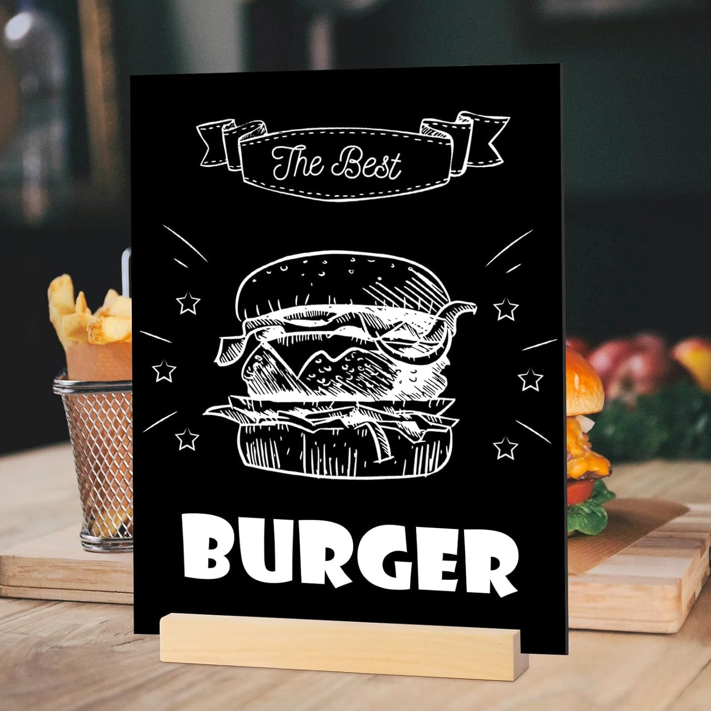 JINMURY 8x10 Inch Black Acrylic Sign with Holder- 6 Pack Blank Black Acrylic Sheets and Wood Stands, DIY Blank Signs for Wedding Party Reception (6 Pack 8 x10 Inch)