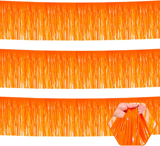 3 Pack 10 Long Macaron Orange Metallic Foil Fringe Garland Wall Hanging Tassle Banner, Mother's Day, Easter, Parade Floats, Birthday, Theme Party, Wedding Party Decorations