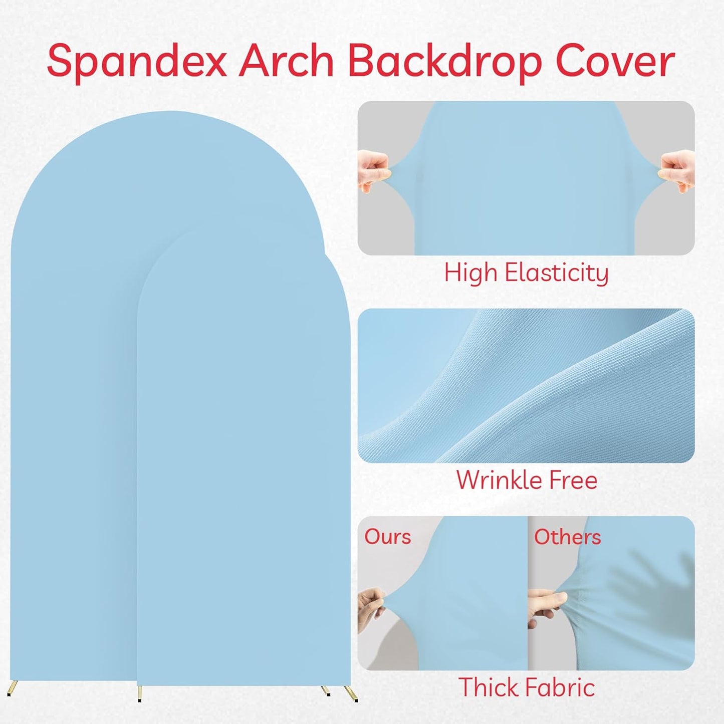 Set of 2 Arch Backdrop Cover High Elastic Wrinkle-Resistant Arch Cover Spandex Fabric Thick Opaque Round Top Chiara Backdrop for Wedding Birthday Baby Shower Garden 6FT, 7.2FT, Dusty Blue