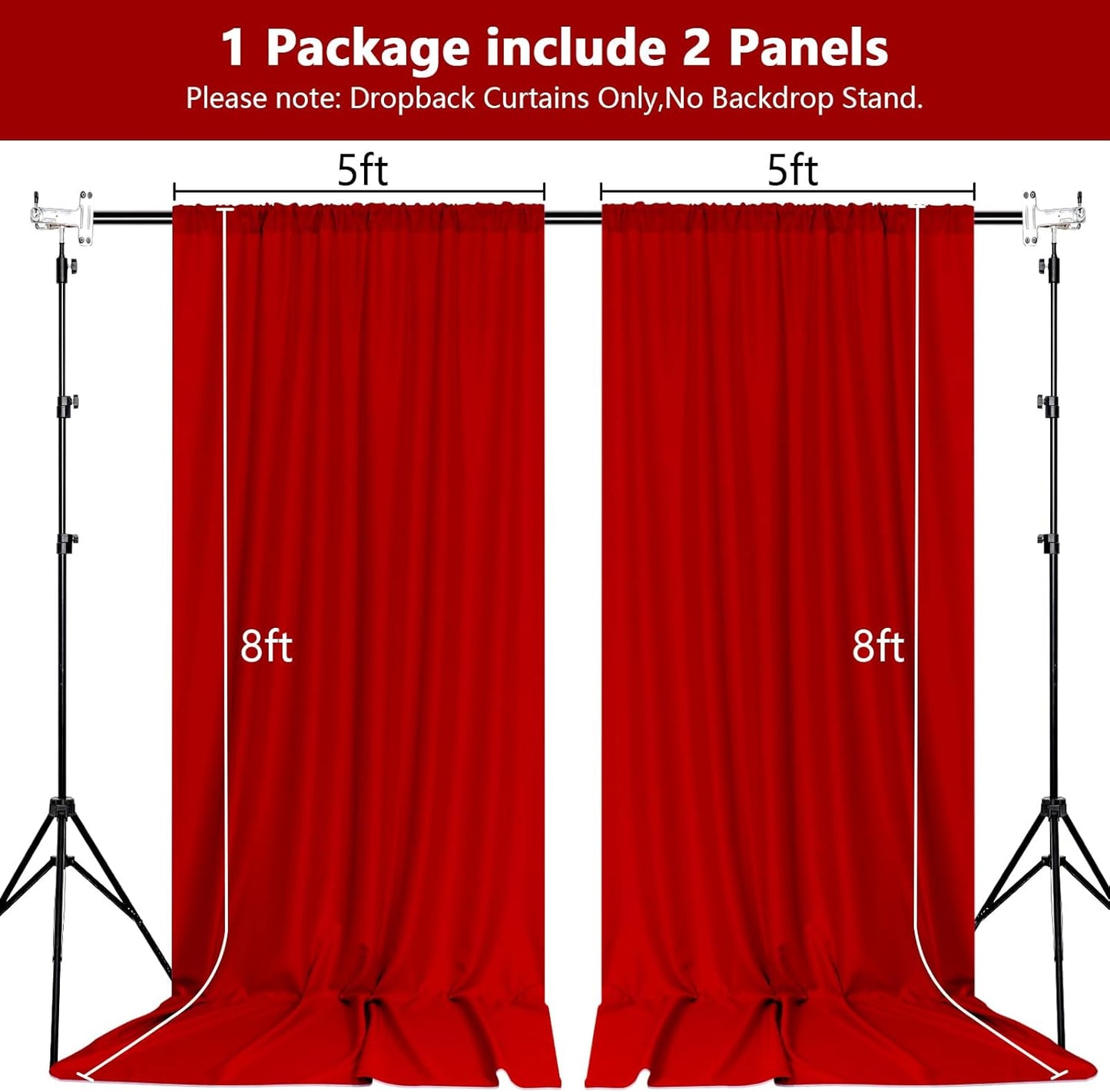 MEETSKY Red Backdrop Curtains for Party Valentine's Day Arch Stage Wedding Ceremony Red Curtains Fabric Photography Backdrop Drapes for BBirthday Party Baby Shower Christmas, 5ft x 8ft, 2 Panels