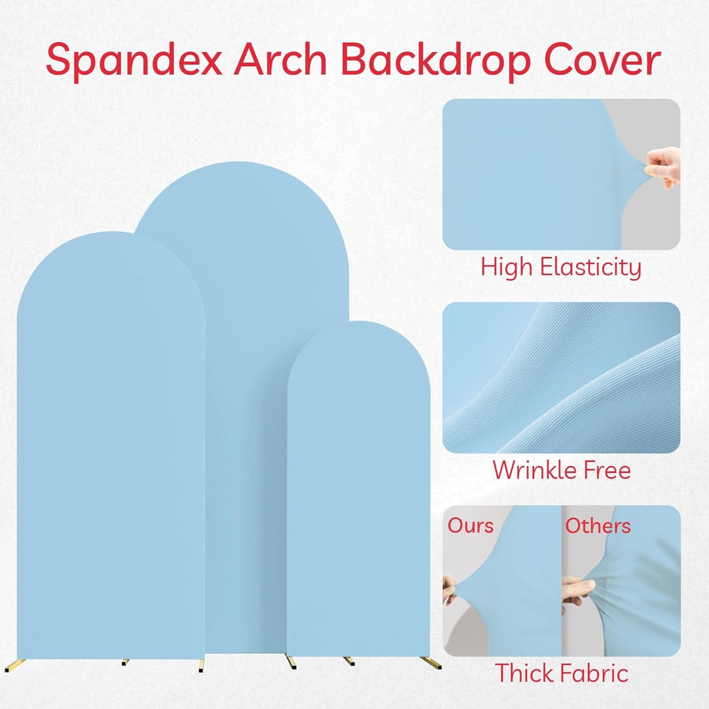 Spandex Anti Wrinkle Arch Backdrop Cover - High Elastic Fitted Arch Stand Cover Set of 3, Dusty Blue Round Top Chiara Backdrop for Wedding Birthday Party Garden Decor 6Ft, 6.6Ft, 7.2Ft
