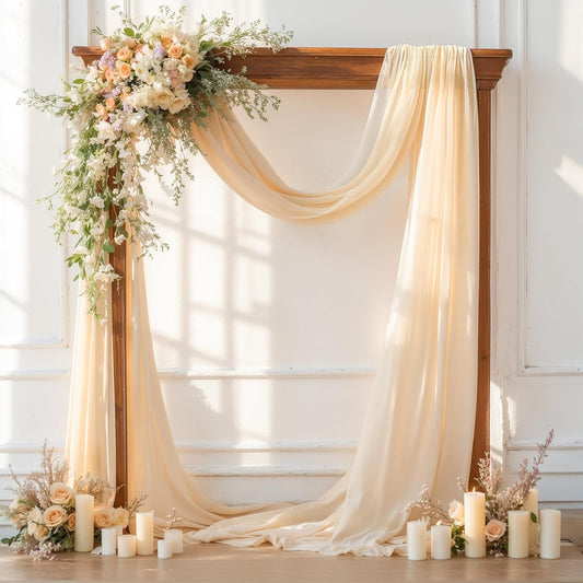 Wedding Arch Draping Fabric, 1 Panel 28" x 19Ft Champagne Sheer Backdrop Curtain for Ceremony, Party Ceiling Decor - Arch Decorations and Ceiling Drapes