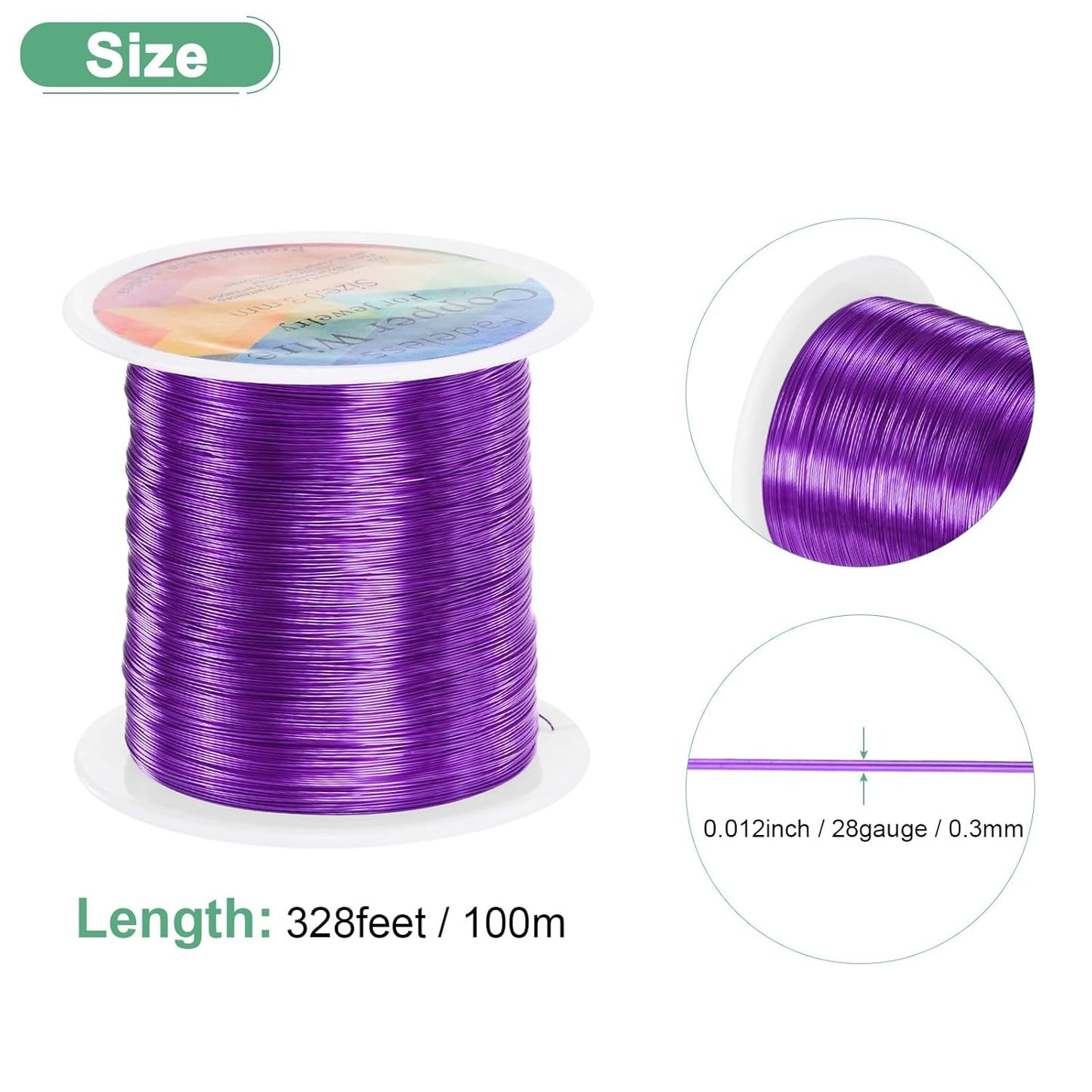 0.3mm Jewelry Wire, 28 Gauge 328FT Craft Wire Copper Beading Wire for Jewelry Making/Planting/Weaving/DIY Crafting, Soft Metal Wires [100M, Purple]