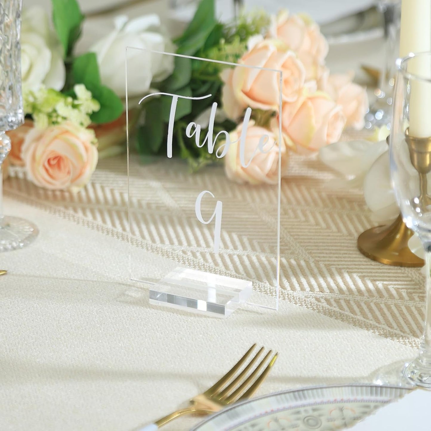 UNIQOOO Acrylic Wedding Table Numbers 1-15 with Stands | 4x6 inch Printed Calligraphy, Clear Table Number Signs and Holders | Perfect for Wedding Reception, Centerpiece Decoration, Event, Party