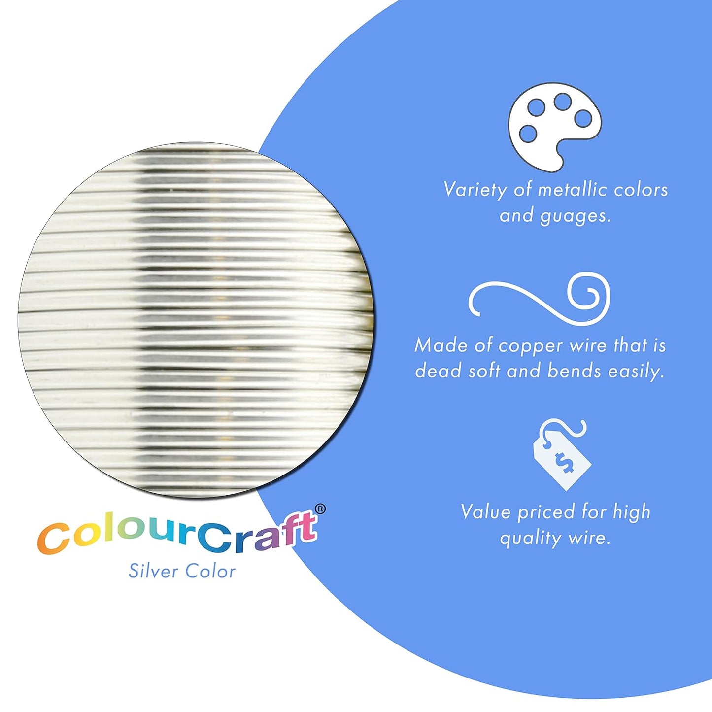 Beadalon ColourCraft Wire, 18 Gauge, Silver Color, 10 yd Spool